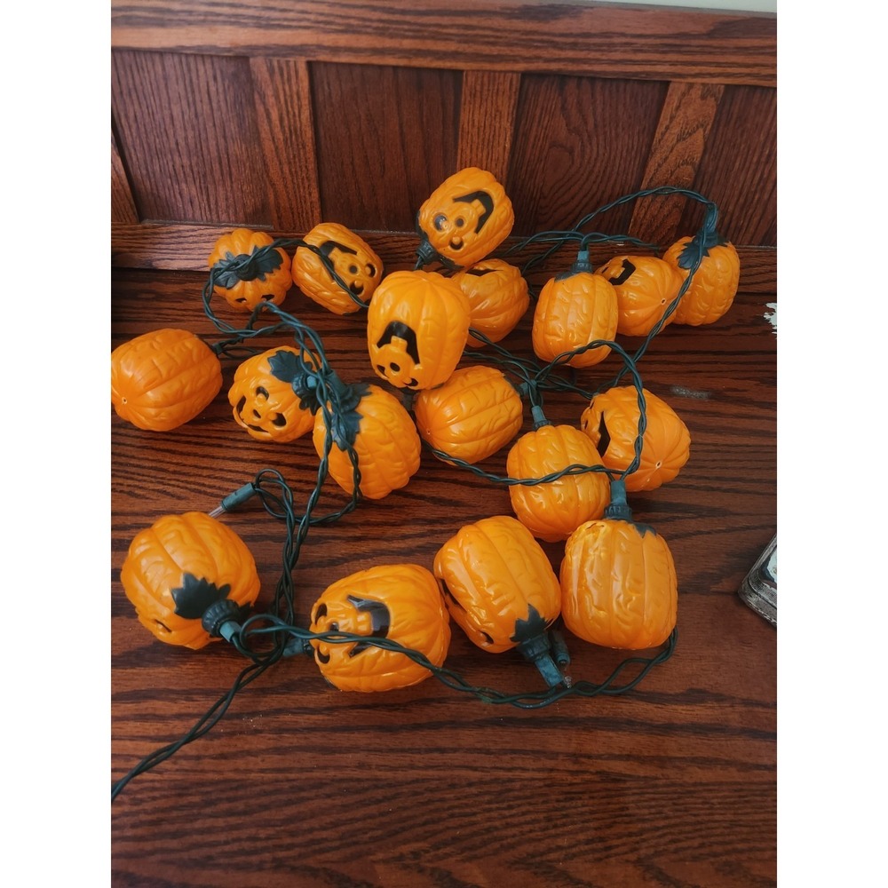 Vintage Halloween Blow Mold Jack O Lantern Pumpkin String Lights Working